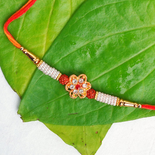 Designer Flower Stone Rudraksha Rakhi for Brother Celebrate This Raksha Bandhan with Our Unique Rakhi for Brother