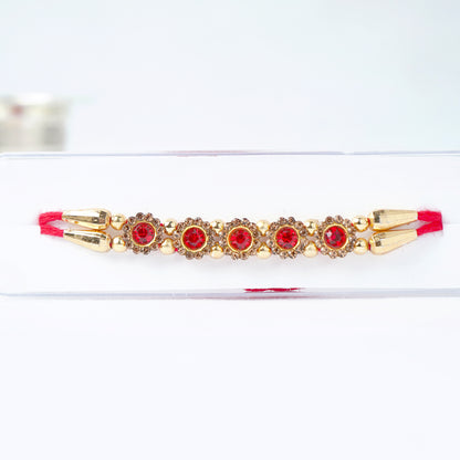 Designer Red Stone Rakhi for Brother Comes with Complimentary Roli Chawal