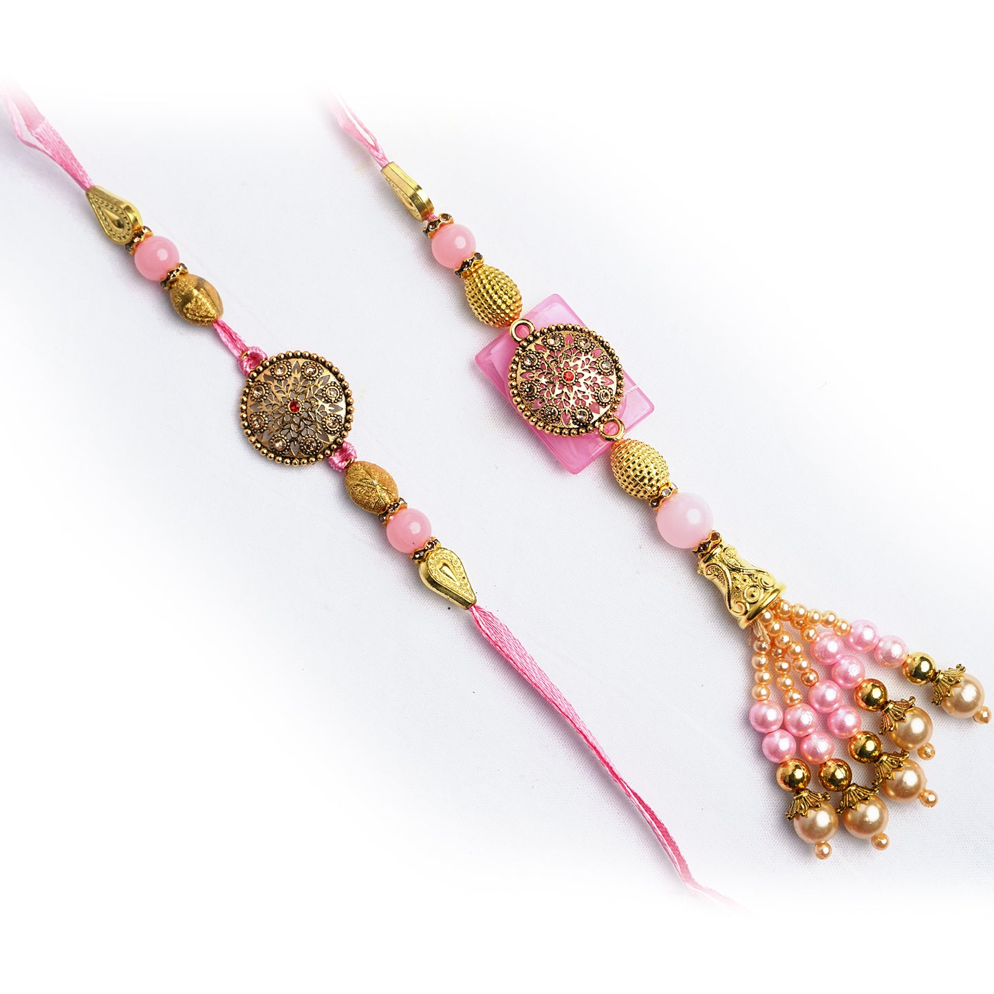 Pink Designer Bhaiya Bhabhi Rakhi Set With Complimentary Roli Chawal