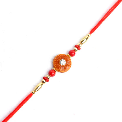 Designer White Stone Rakhi for Brother with Complimentary Roli Chawal