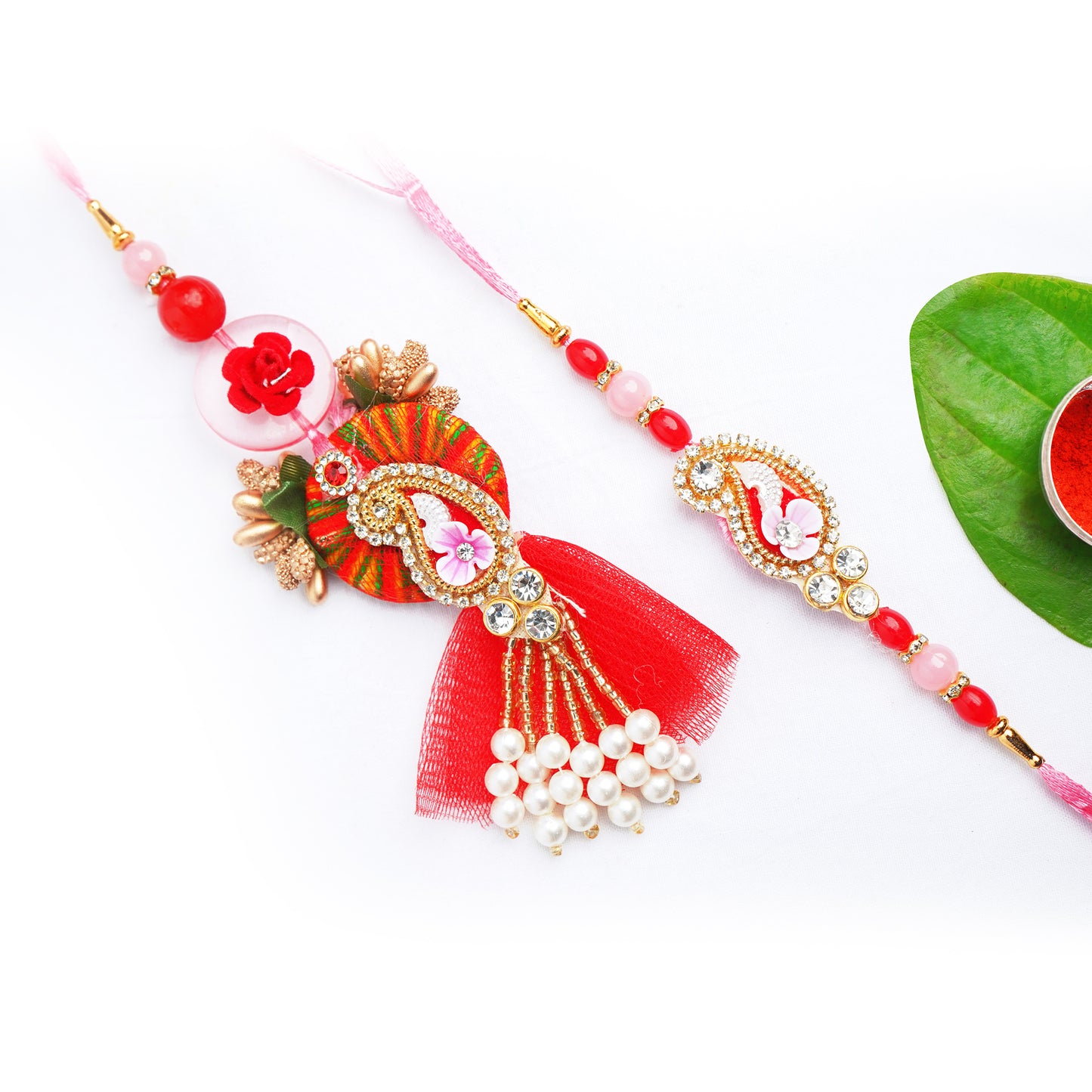 Elegant Pink Bhaiya Bhabhi Rakhi Set with Roli Chawal