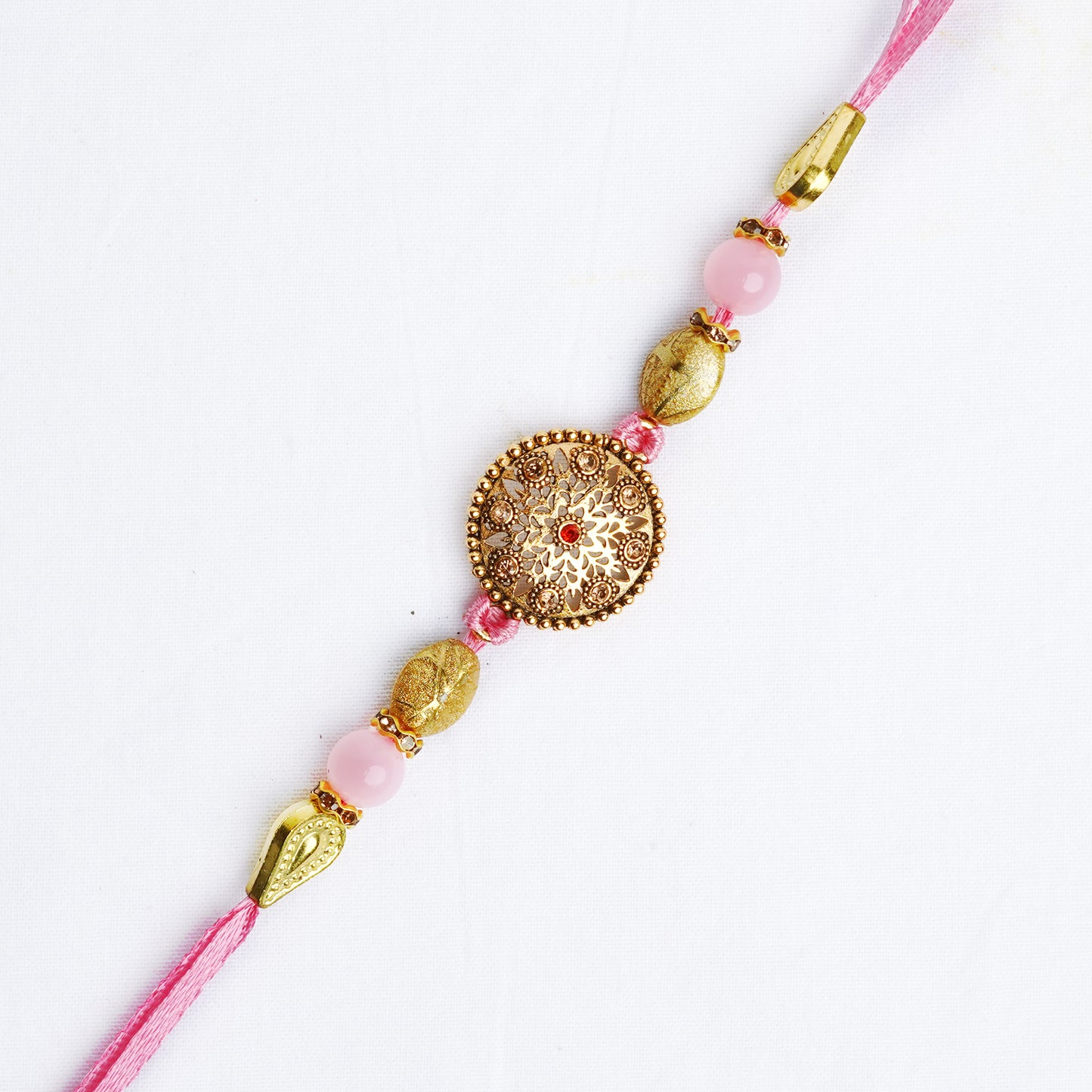 Pink Designer Bhaiya Bhabhi Rakhi Set With Complimentary Roli Chawal