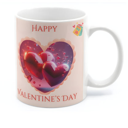 Happy Valentine's Day - Red Heart Theme Printed 11oz Ceramic Coffee Mug for Couples