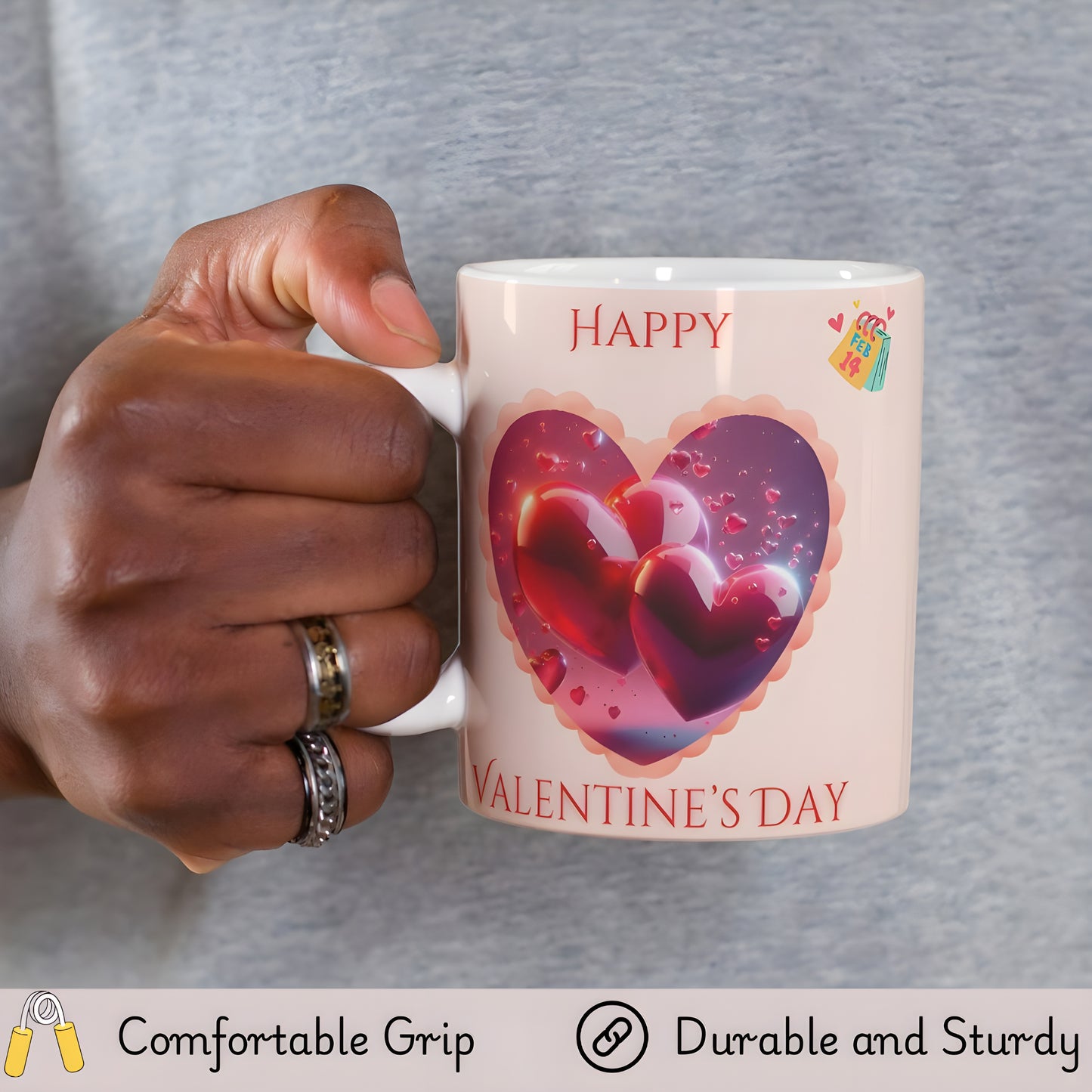 Happy Valentine's Day - Red Heart Theme Printed 11oz Ceramic Coffee Mug for Couples