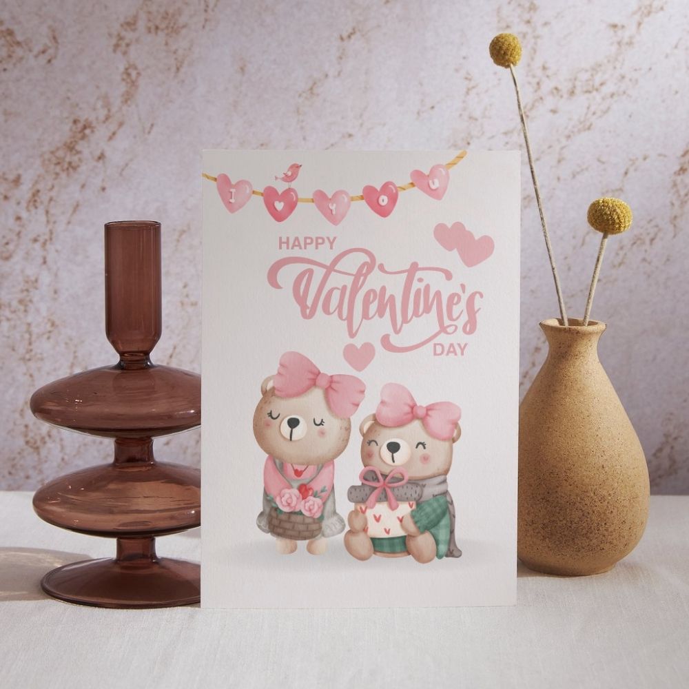 Happy Valentine’s Day Teddy Bears Greeting Card with Custom Message