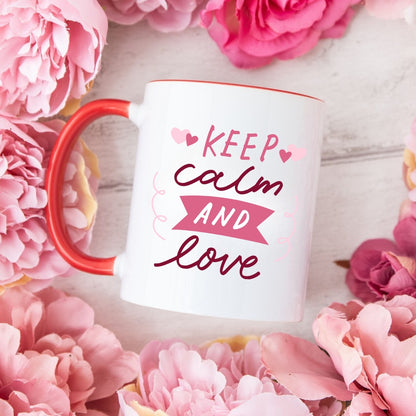 Keep Calm and Love Red Mug with Heart-Shaped Truffles