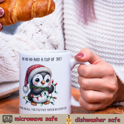 Ho Ho Ho Christmas Coffee Mug Cute Penguin Christmas Themed 11oz Ceramic Mug