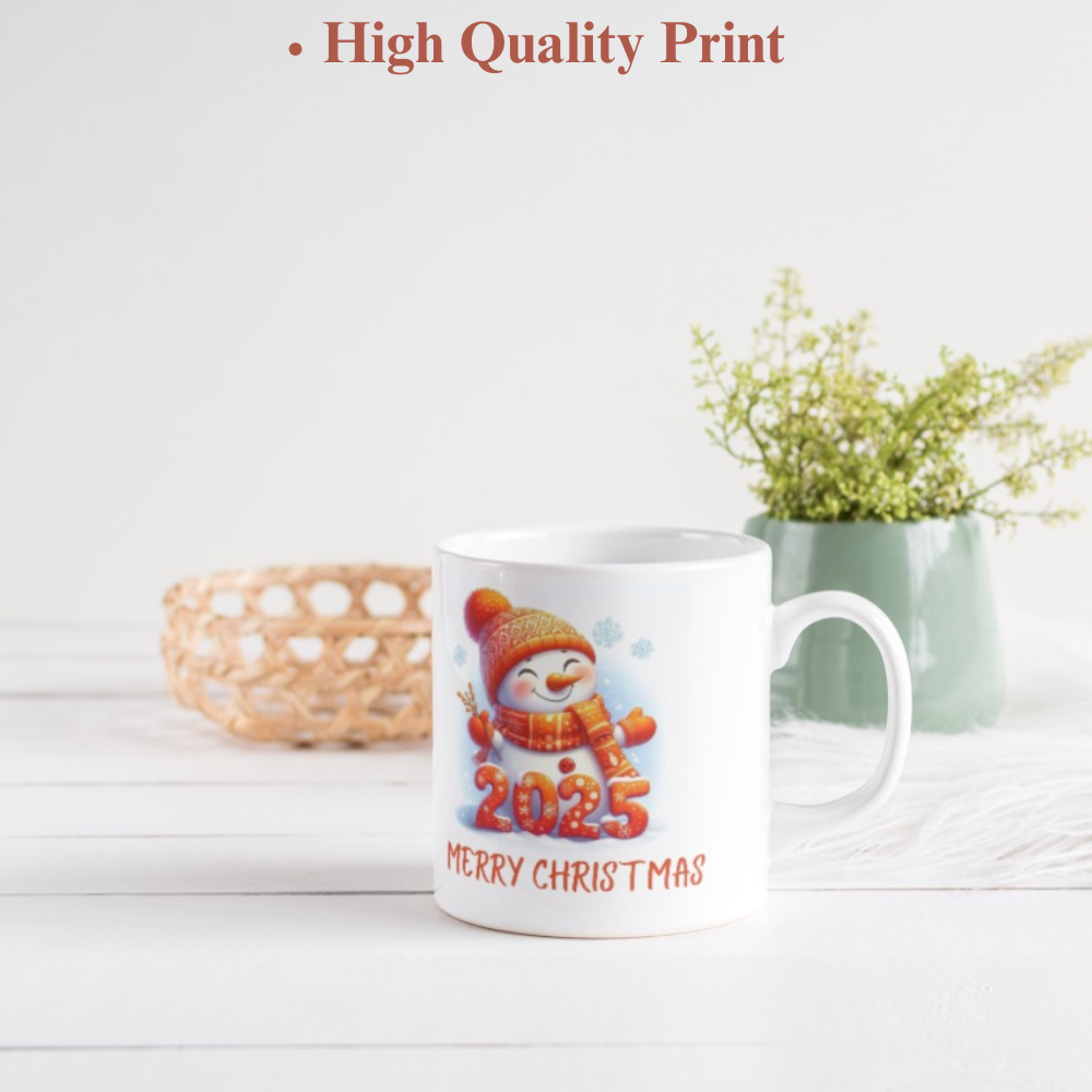 2025 Snowman Christmas Mug - Merry Christmas and Happy New Year Printed Ceramic Coffee Mug