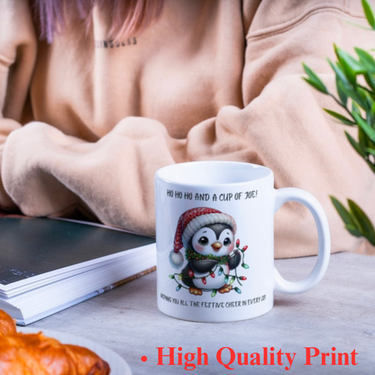 Ho Ho Ho Christmas Coffee Mug Cute Penguin Christmas Themed 11oz Ceramic Mug