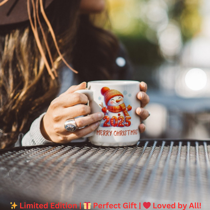 2025 Snowman Christmas Mug - Merry Christmas and Happy New Year Printed Ceramic Coffee Mug