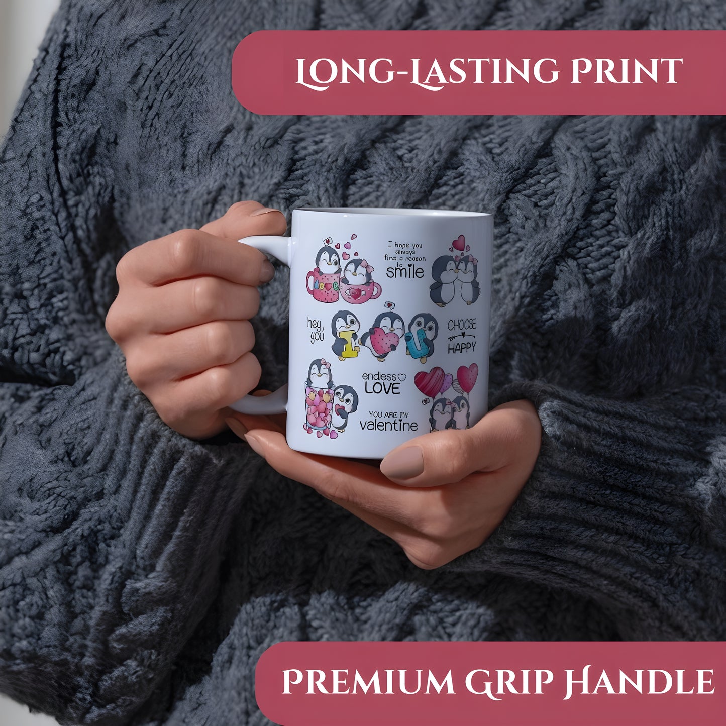 Penguins Love Theme - Cute Love Messages 11oz White Ceramic Coffee Mug for Valentine's Day