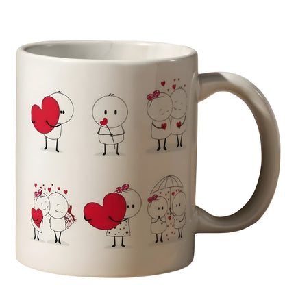 Cute Love Story - Sticky Love Theme Printed 11oz Ceramic Coffee Mug for Couples