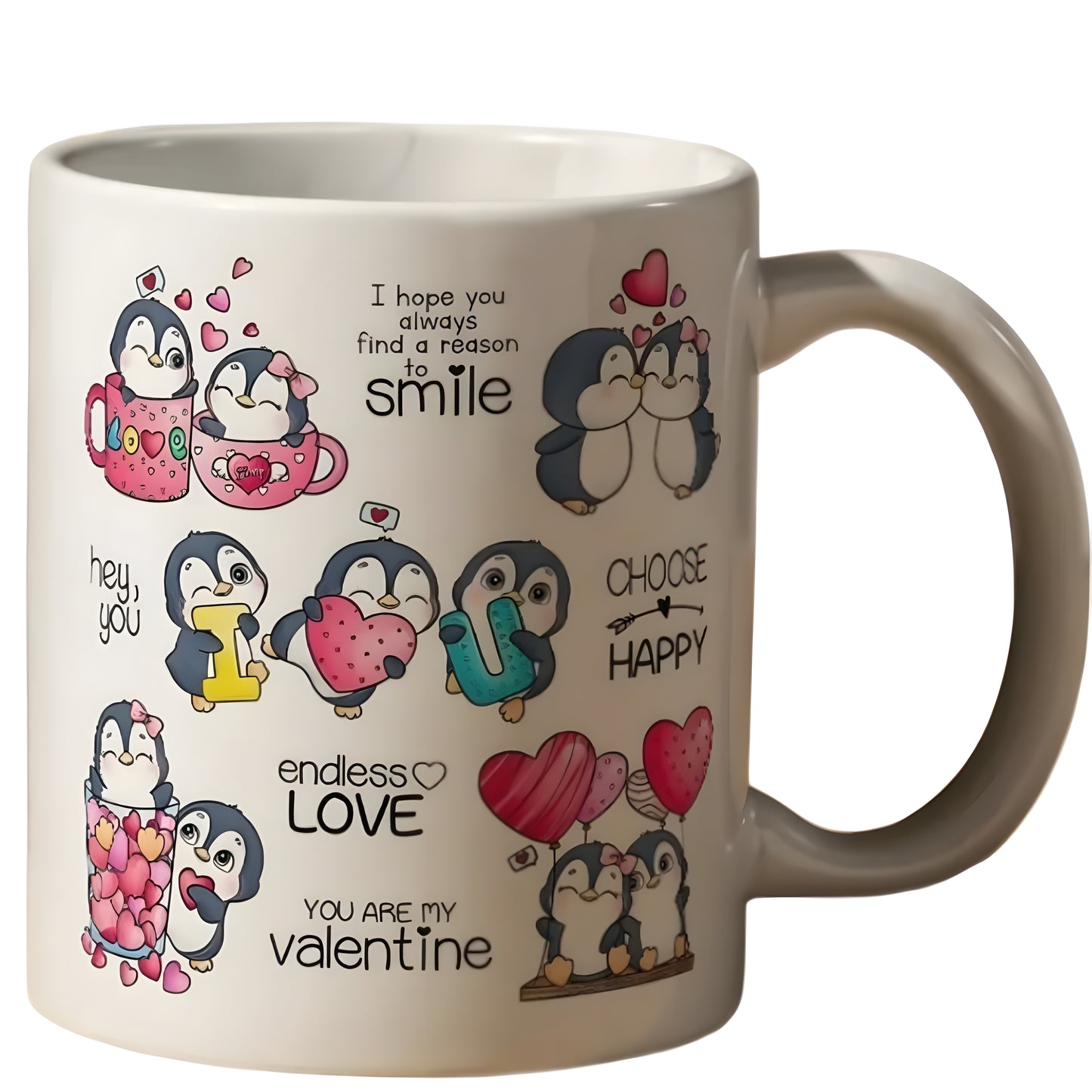 Penguins Love Theme - Cute Love Messages 11oz White Ceramic Coffee Mug for Valentine's Day