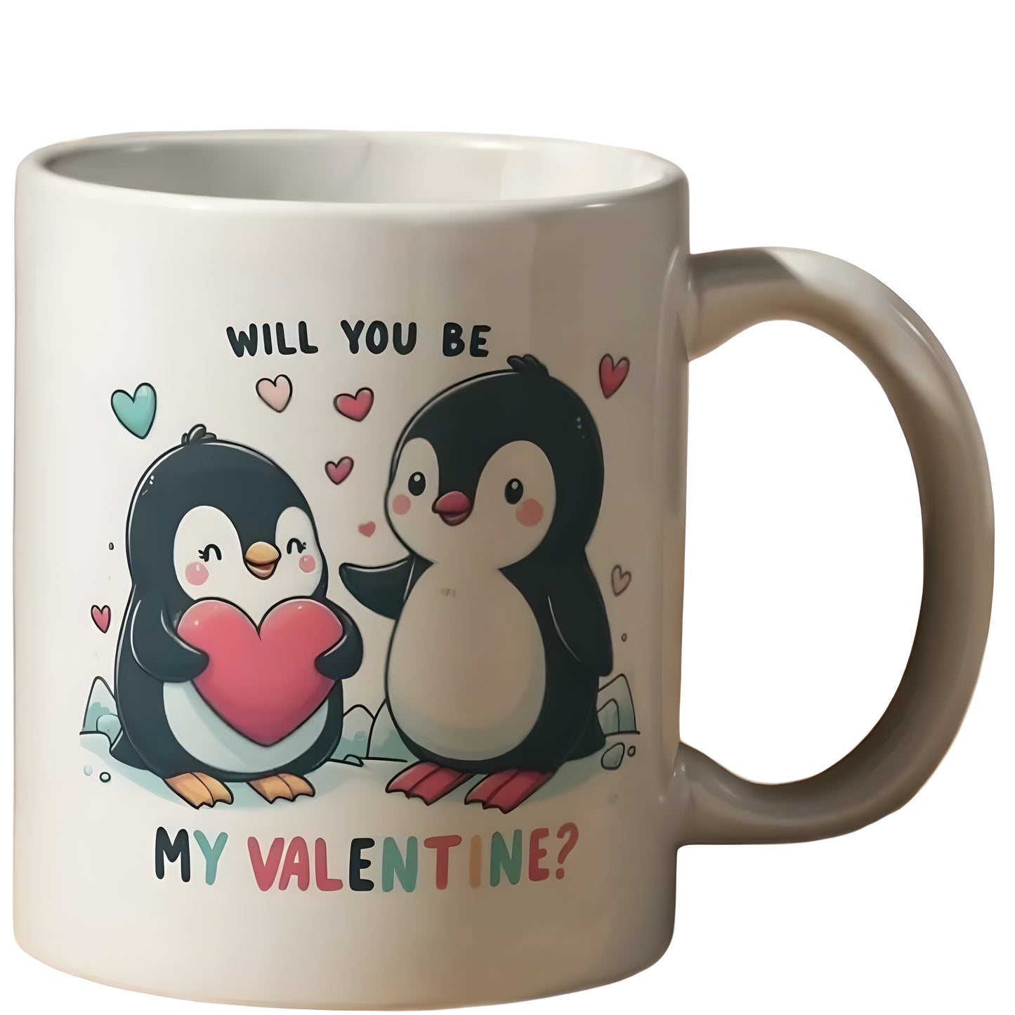 Cute Two Penguins - Will You Be My Valentine Printed 11oz Ceramic Coffee Mug