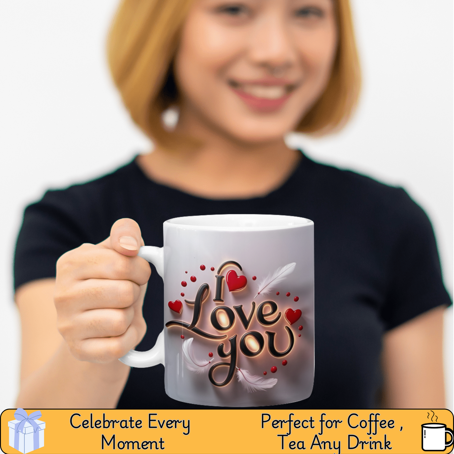 I Love You - Red Hearts Printed 11oz Ceramic Coffee Mug for Valentine's Day