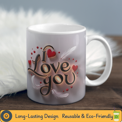 I Love You - Red Hearts Printed 11oz Ceramic Coffee Mug for Valentine's Day