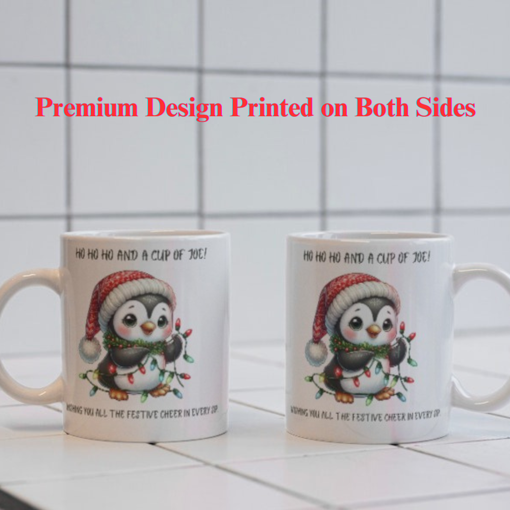 Ho Ho Ho Christmas Coffee Mug Cute Penguin Christmas Themed 11oz Ceramic Mug