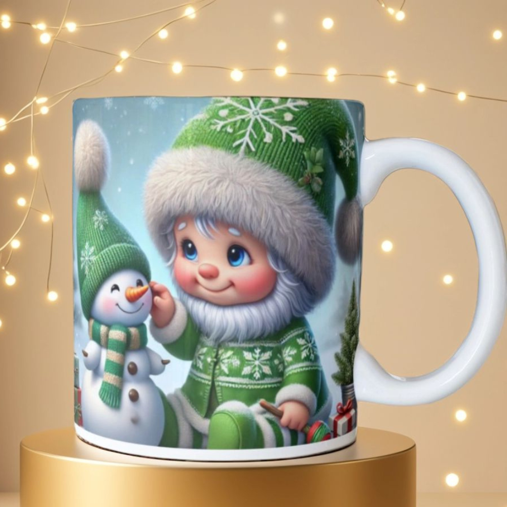 Cute Baby with Snowman Printed Ceramic Christmas Themed Mug