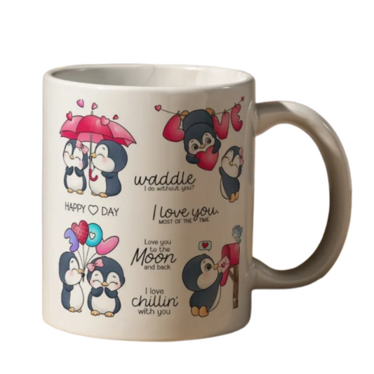 Cute Penguin Love Message - Valentine's Theme Printed 11oz Ceramic Coffee Mug for Couples