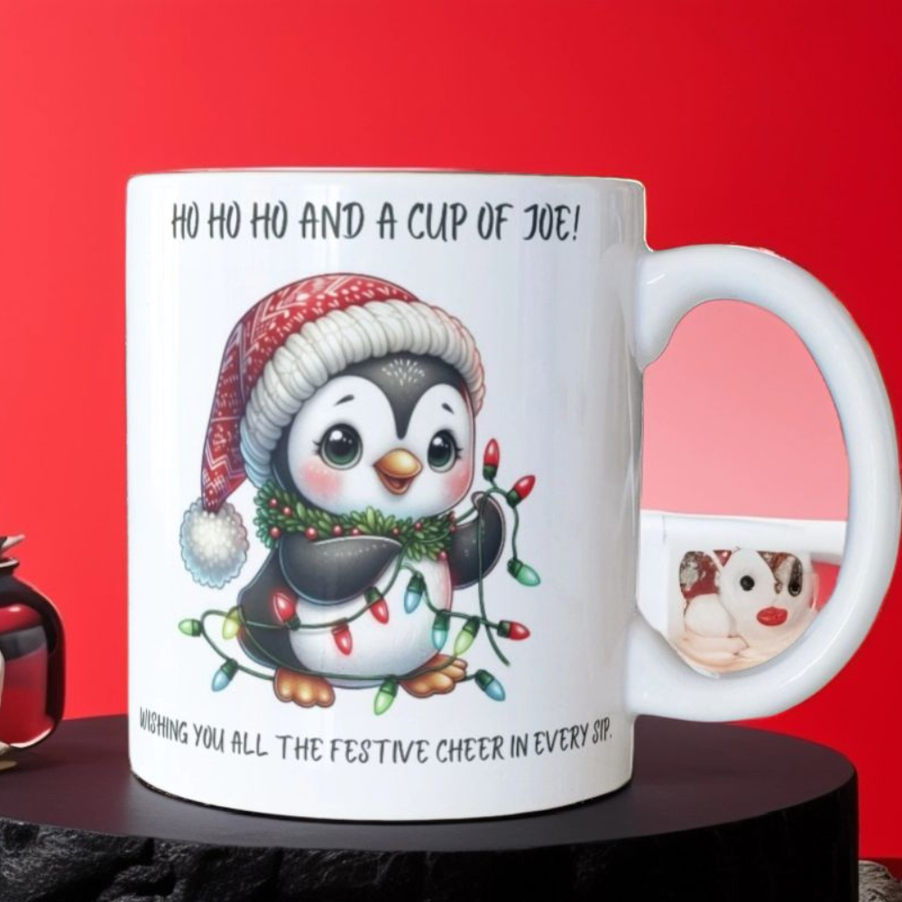 Ho Ho Ho Christmas Coffee Mug Cute Penguin Christmas Themed 11oz Ceramic Mug