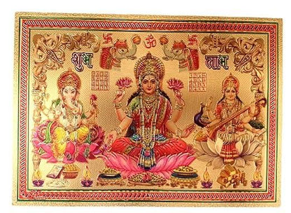 Self Adhesive Pvc Decorative Laxmi Ganesh, Laxmi Paduka (Big & Small), Kuber Yantr And Shubh Deepawali Stickers (Set Of 6)